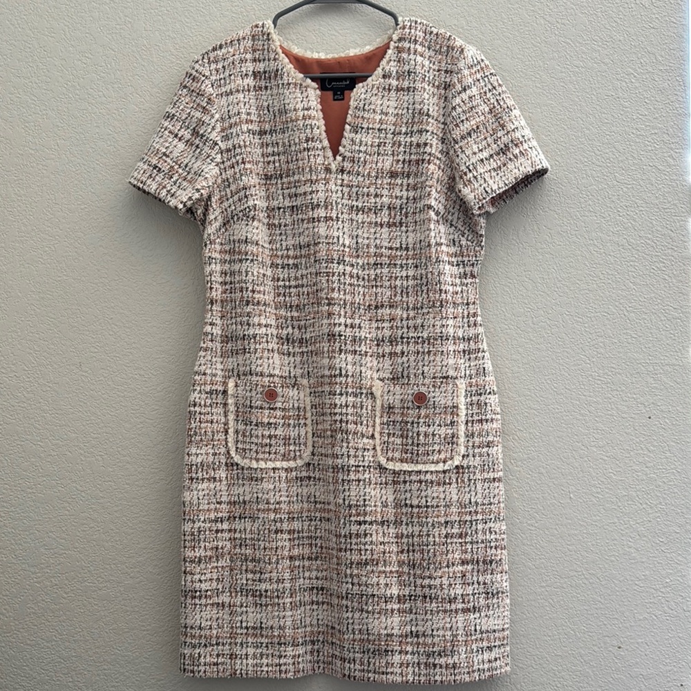 Chic Tweed Dress in Cream and Brown